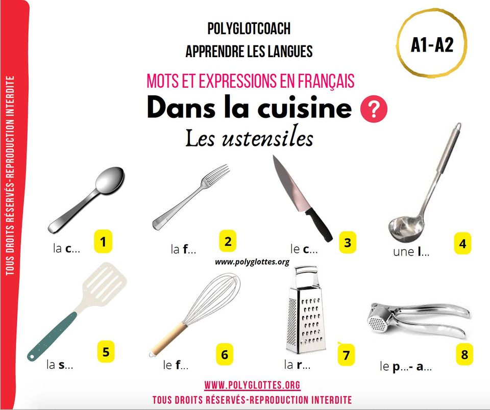 Vocabulaire Fle Les Ustensiles De Cuisine 🎧 Les Mots De La Vie Quotidienne En Français 31 